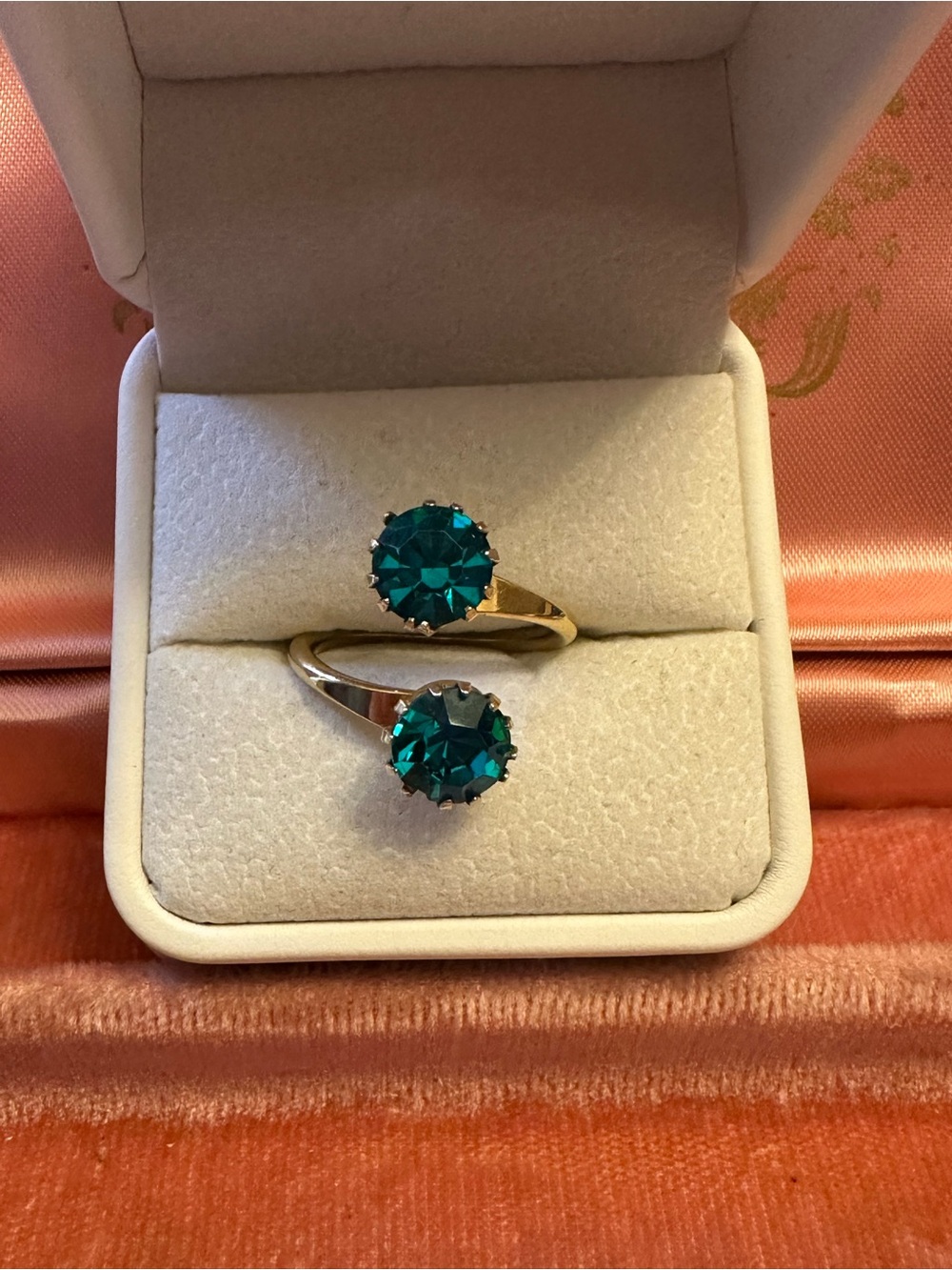 MidCentury 12KT Gold Filled Toi et Moi Blue Zircon Bypass Ring SZ 7